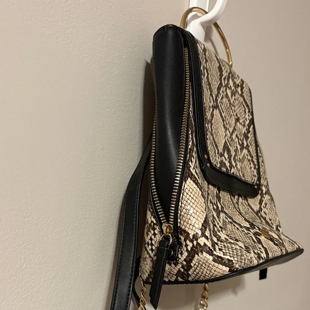 🏡 NWOT Call It Spring Faux Snakeskin Pattern Backpack  - Tan & Black - OS